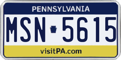 PA license plate MSN5615