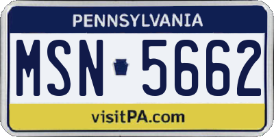 PA license plate MSN5662