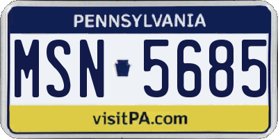 PA license plate MSN5685