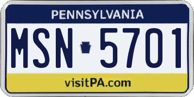 PA license plate MSN5701