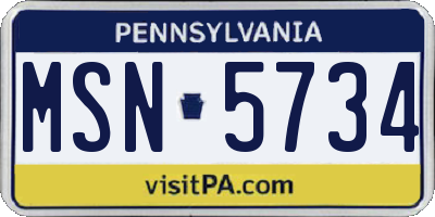 PA license plate MSN5734