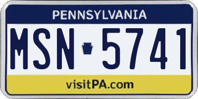 PA license plate MSN5741