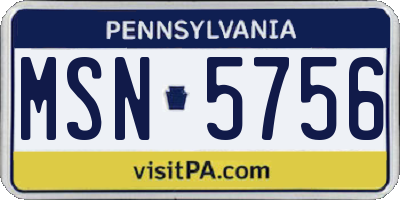 PA license plate MSN5756