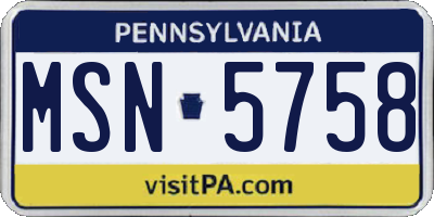 PA license plate MSN5758