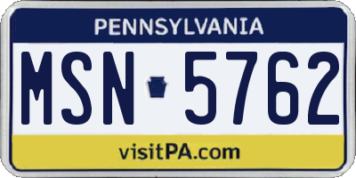 PA license plate MSN5762
