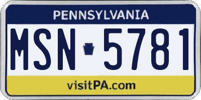 PA license plate MSN5781