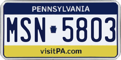 PA license plate MSN5803