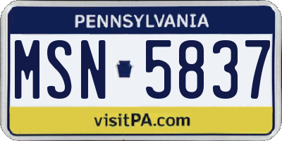 PA license plate MSN5837