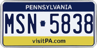 PA license plate MSN5838