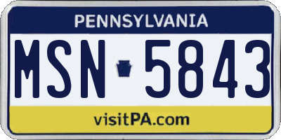 PA license plate MSN5843