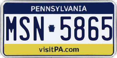 PA license plate MSN5865
