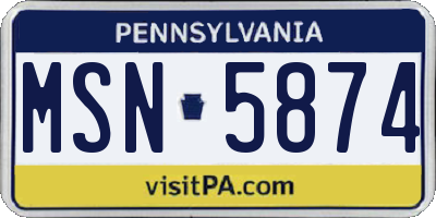 PA license plate MSN5874