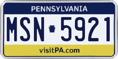 PA license plate MSN5921