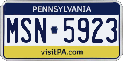 PA license plate MSN5923