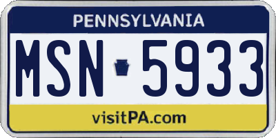 PA license plate MSN5933