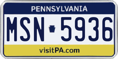 PA license plate MSN5936