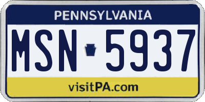 PA license plate MSN5937