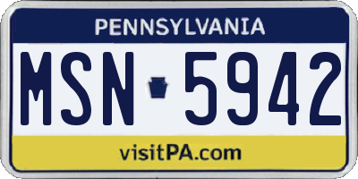 PA license plate MSN5942