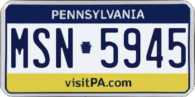PA license plate MSN5945