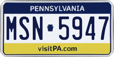 PA license plate MSN5947