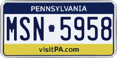 PA license plate MSN5958