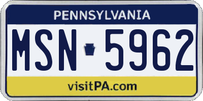 PA license plate MSN5962