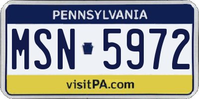 PA license plate MSN5972