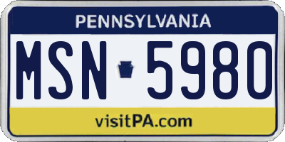 PA license plate MSN5980