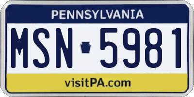 PA license plate MSN5981