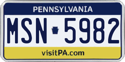 PA license plate MSN5982