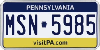 PA license plate MSN5985