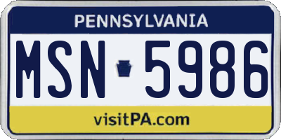 PA license plate MSN5986