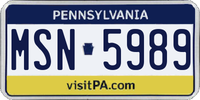 PA license plate MSN5989