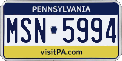 PA license plate MSN5994