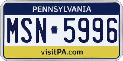 PA license plate MSN5996