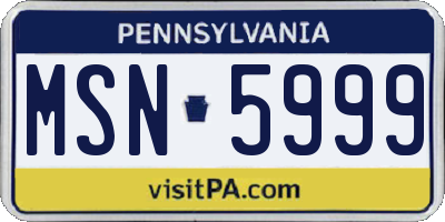 PA license plate MSN5999