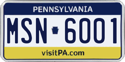 PA license plate MSN6001