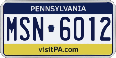 PA license plate MSN6012
