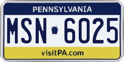 PA license plate MSN6025