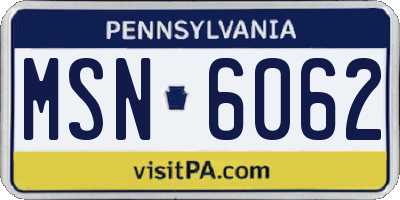 PA license plate MSN6062