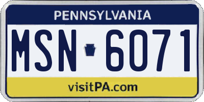 PA license plate MSN6071