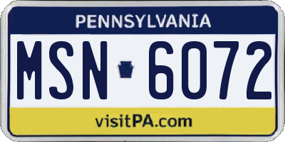 PA license plate MSN6072