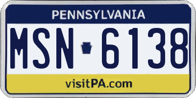 PA license plate MSN6138