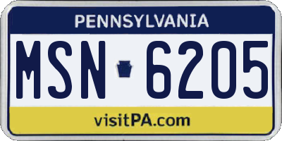 PA license plate MSN6205