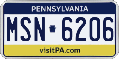 PA license plate MSN6206