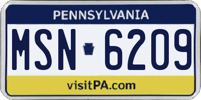 PA license plate MSN6209