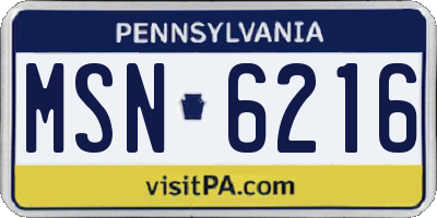 PA license plate MSN6216