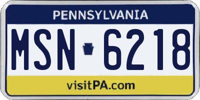 PA license plate MSN6218