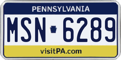 PA license plate MSN6289
