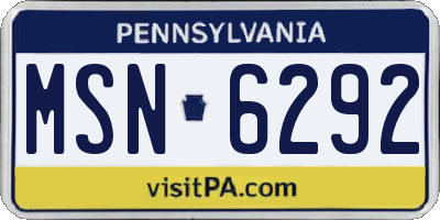 PA license plate MSN6292